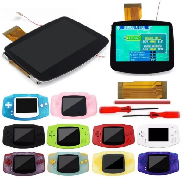 Gameboy Advance GBA IPS LCD Mod Kit V5 Laminated Drop In Backlight Screen, 720X480 Retro Pixel Glass Lens Larger Display OSD Menu FRM Brightness Adjustable, Custom DIY Pre-cut Housing Case Shells Full Set Accessories
