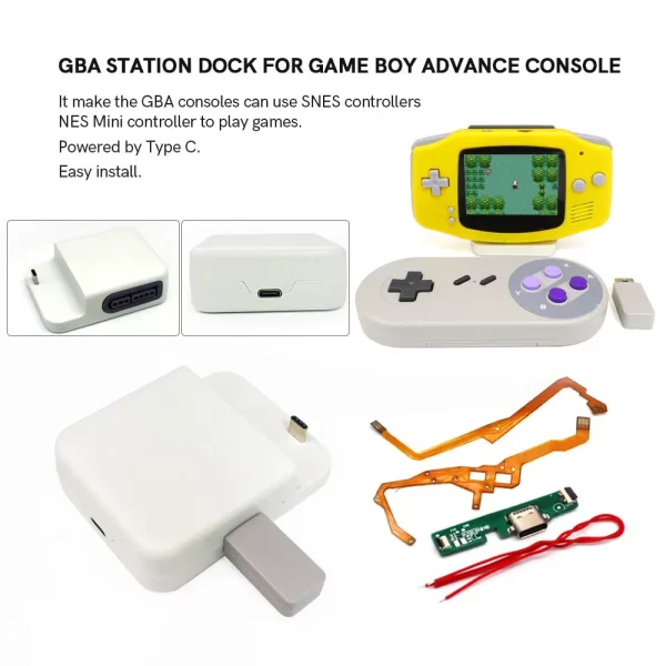 GBA USB-C Portable Gaming Switch Station, Playing Games on TV HDMI Output Adapter Converter Module Dock, for IPS Screen Mod Gameboy Advance 40 / 32 Pins Support SNES NES Mini Wired Wireless Controller Type-C Charging Accessories - Image 6