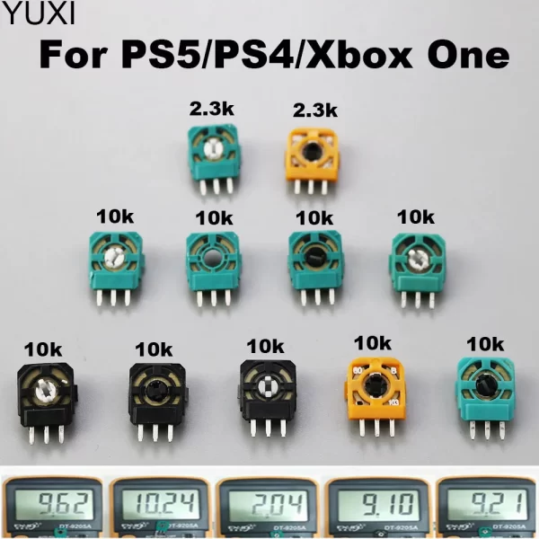 New PS5 PS4 Controller Trimmer Potentiometer Micro Switch Motion Sensor Replacement, for Sony PlayStation 4 5 Xbox One Wireless Controllers, 2.3K 10K Oms Yellow Green Black JoyStick Axis Resistors Trim Pots Repair Spare Parts