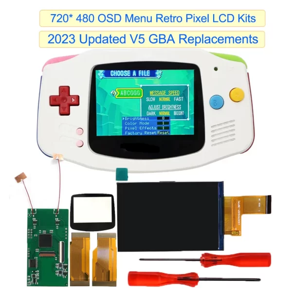 Gameboy Advance 720*480 Drop in IPS LCD Mod Kit Replacement, GBA 3.0" 720*480 Drop in Screen Display with 15 Brightness / Retro Pixel Effect / 9-to-1 / OSD Menu / Add Desaturation + Customzied Housing Case + Tools Full Set