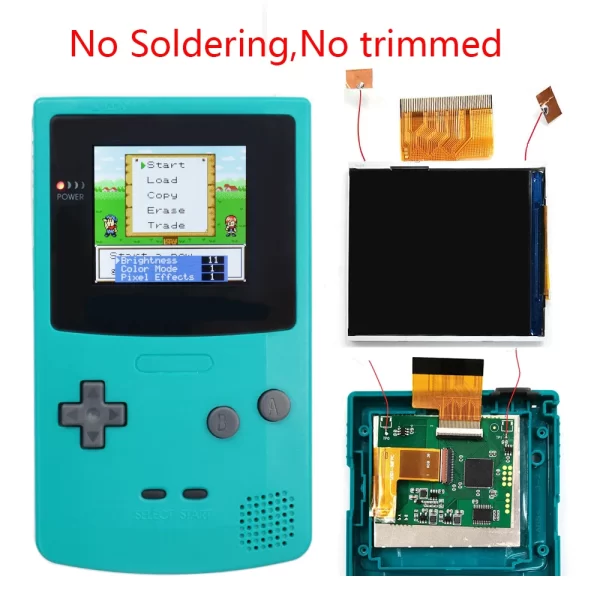Gameboy Color GBC Real Drop In IPS LCD Backlight Screen Mod Kit Replacement, 2.45" Original Size Display Retro Pixel Touch OSD Menu Function + DIY Housing Case Shells Set No Welding or Trim Need 15 Brightness Adjustable Accessories