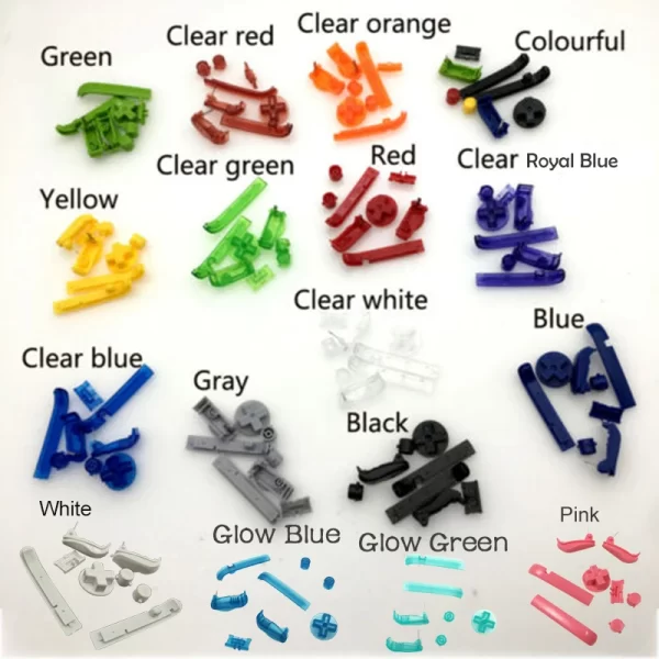 Multi-Color GBA Extra Replacement Buttons L R A B D-Pad Power Switch On / Off Key Full Set, for Nintendo Gameboy Advance Original Console Refurbished / IPS LCD Modded Upgrade, 18 Colors Plastic Button 8 PCS Set Spare Parts Accessories