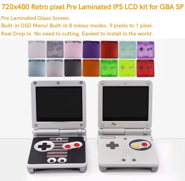 Best New GBA SP V5 Laminated IPS LCD Mod Kit, Drop In 3.0 Inch Larger High Brightness Screen 720x480 Retro Pixel  Display with Backlight + Pre-cut Housing Cases Shell Set for Gameboy Advance SP Game Console Accessories