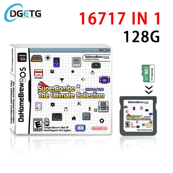 The Most Games Collection 16717 In 1 NDS 3DS Game Cartridge Combined Card 128GB, US English Customization System Classic Retro Nostalgic Games Combo Pack, for Nintendo DS DSi NDSi 2DS 3DS New 3DS 2DS 3DS XL LL  Dual Screen Console