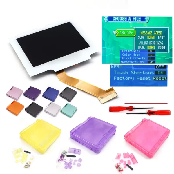 Brand New GBA SP White V5 IPS Laminated LCD Screen Mod Kit For Nintendo Gameboy Advance SP 720x480 HF Drop in Backlight Display Module + Custom Housing Case Shells Full Set  NO CUT / SOLDER Requried Spare Parts Accessories