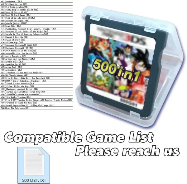 New 3DS NDS 500 / 520 in 1 Game Cartridge Card Classic Retro Nostalgic Games Combo Pack English Version, Compatible with Nintendo DS DSi NDSi 2DS 3DS New 3DS 2DS 3DS XL LL, Support Dual Screen Handheld Console Accessories - Image 5