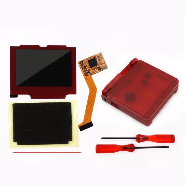 GBA SP IPS V2 LCD Backlight Screen Mod Kit + Pre-Cut Housing Case Shell Set Replacement, for Nintendo GameBoy Advance SP Handheld Console AGS-001 & 101, Retro 4 Pixel to 1 High-Brightness 10 Levels Red Glass Lens Accessories - Image 4