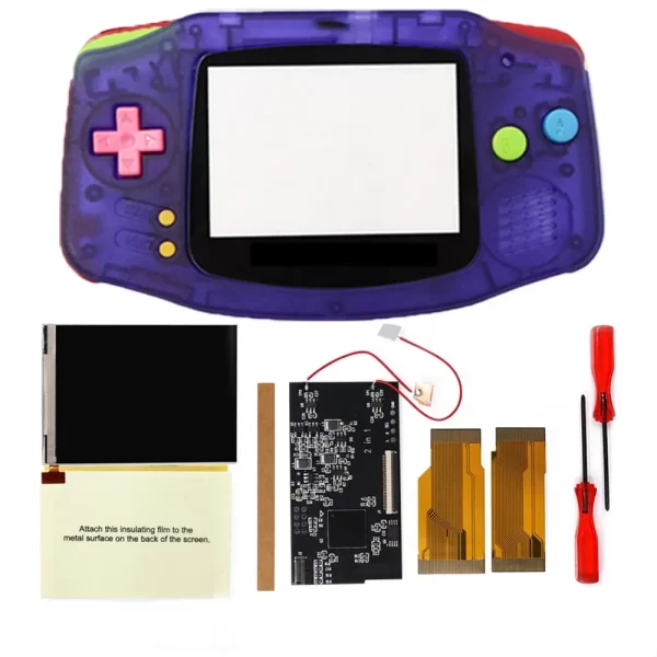 GBA V2 IPS LCD Mod Kit with AV Video Output Play Games on TV, for Nintendo GameBoy Adavance Brightness Adjustable Backlight Screen Replacement, Housing Case Shells Set + Glass Lens + Tools Spare Parts Accessories - Image 2