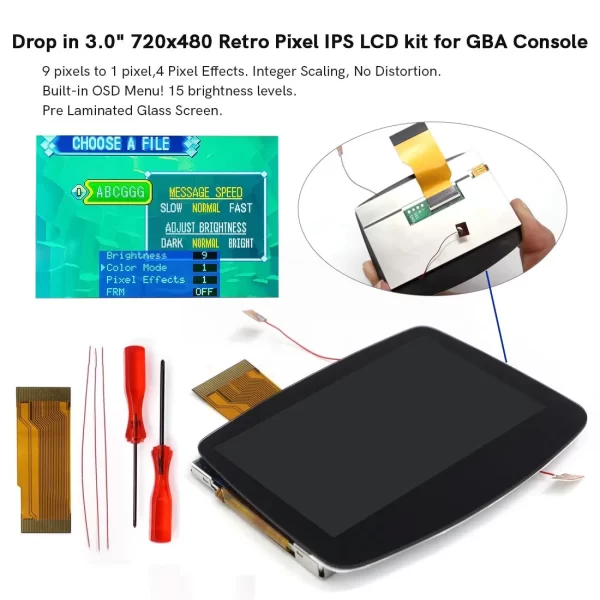 Best GBA V5 IPS Laminated Screen + 1800mAh Li-ion Battery + Pre-Cut Housing Shell Full Set, Gameboy Advance Drop in Retro Pixel Backlight LCD Display / Glass Screen Lens / USB-C Rechargeable Charging Mod Kit + Repair Tool - Image 2