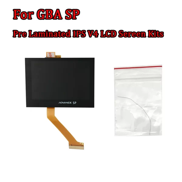New GBA SP V4 / V3 IPS LCD Mod Kit Pre-Laminated Backlight Screen Replacement, for Nintendo Gameboy Advance SP AGS-101 AGS-001, 10% Larger Display for Original Housing Case No Cut Need, Glass Lens OSD Menu High Brightness Adjustable