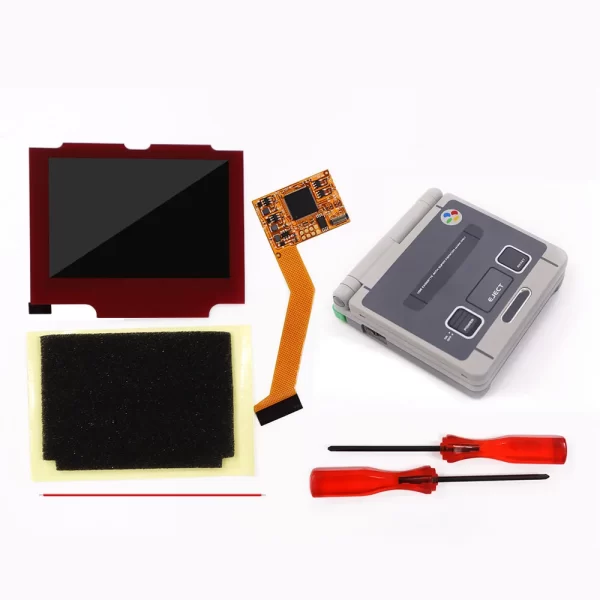 GBA SP IPS V2 LCD Backlight Screen Mod Kit + Pre-Cut Housing Case Shell Set Replacement, for Nintendo GameBoy Advance SP Handheld Console AGS-001 & 101, Retro 4 Pixel to 1 High-Brightness 10 Levels Red Glass Lens Accessories - Image 6