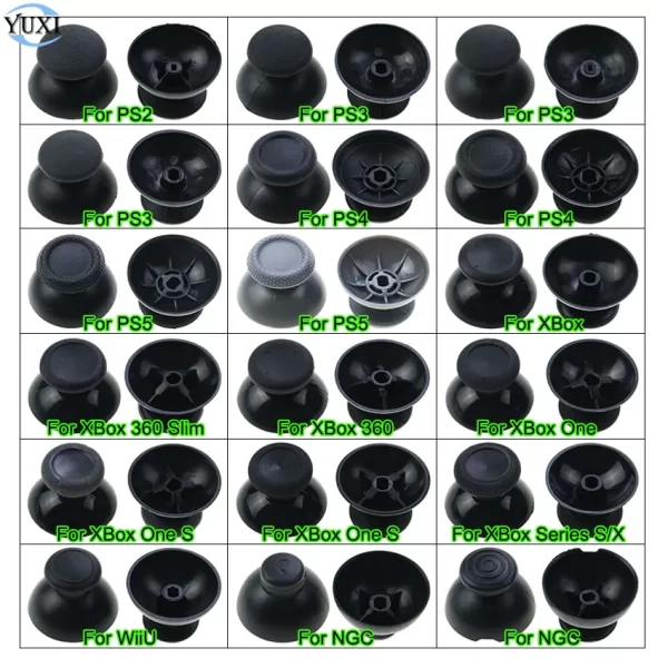Pack 2 Xbox One Series Controller Extra Joystick Thumbstick Joystick Caps Replacement, for Sony PS5 PS4 PS3 PS2 Xbox 360 Elite Nintendo Switch Pro Gamecube Controllers, Black Analog Thumb Stick Mushroom Hat Accessories