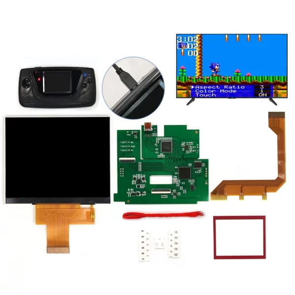 Sega Game Gear IPS LCD Mod Kit 3.5" High-Brightness Screen with Backlight 640*480 HD Display Retro Pixel with HDMI Module TV Output Adapter / Connecting Cable / GC Glass Lens Spare Parts Accessories