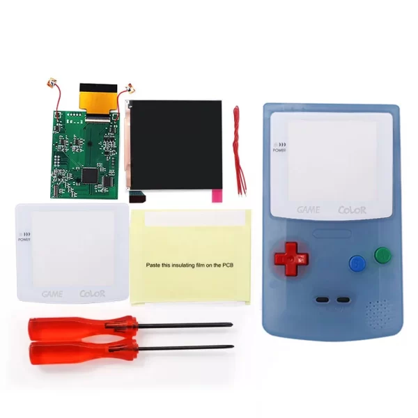 GameBoy Color Screen Replacement IPS acklight LCD Mod Kit Large Display Area Retro Pixel OSD Menu with Pre-Cut Housing Case Shells Set, GBC LOGO Changeable Customized Glass Screen Lens + Repair Tool Accessories - Image 6