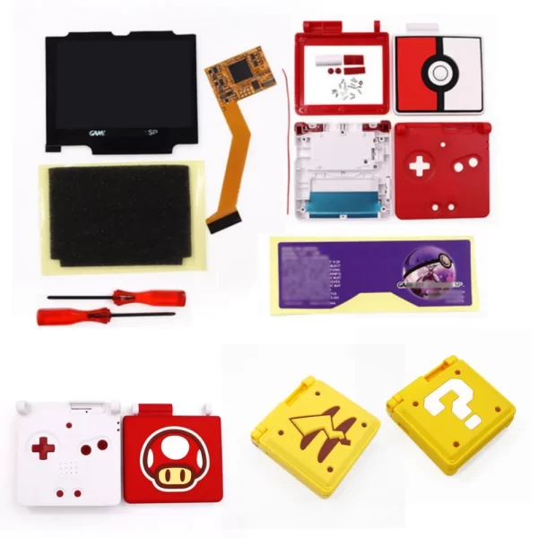 GBA SP V2 IPS Screen Mod Kit 3.2 inch Large High Brightness LCD Replacement, Gamboy Advance SP Brightness Adjustment 4 Pixels in 1 Backlight Display + Pre-Cut Housing Case Shell w/ Glass Screen Lens Spare Parts Accessories