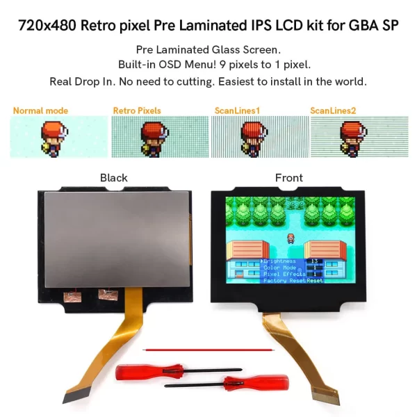 Best New GBA SP V5 Laminated IPS LCD Mod Kit, Drop In 3.0 Inch Larger High Brightness Screen 720x480 Retro Pixel  Display with Backlight + Pre-cut Housing Cases Shell Set for Gameboy Advance SP Game Console Accessories - Image 2