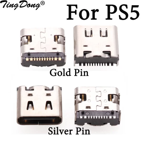 New Original PS5 Controller USB-C Charging Port Charge Socket Replacement, for Sony PlayStation 5 DualSense Wireless Controllers V1 V2 V3, Gold / Silver Pin Type-C Charger Connector Interface Jack Repair Spare Parts Accessories
