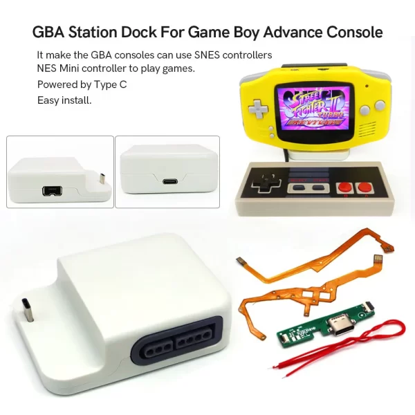GBA USB-C Portable Gaming Switch Station, Playing Games on TV HDMI Output Adapter Converter Module Dock, for IPS Screen Mod Gameboy Advance 40 / 32 Pins Support SNES NES Mini Wired Wireless Controller Type-C Charging Accessories - Image 2