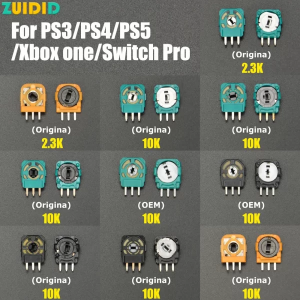 Original New PS5 PS4 PS3 Controller 3D Analog Micro Switch Motion Sensor Trim Pot 10K / 2.3K Oms Replacement, for Sony PlayStation 3 4 5 Xbox One Slim Nintendo Pro Wireless Controllers, Trimmer Potentiometer Resistor Accessories