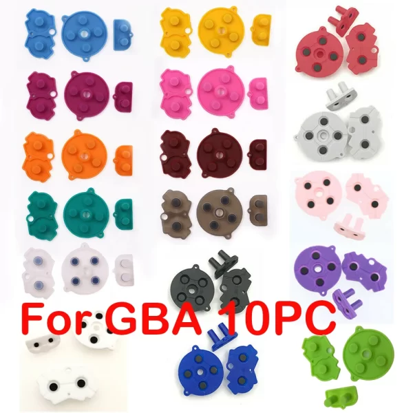 New Lot 10 PCS GBA Extra Button Rubber Pads D-Pad Silicone Membranes Replacement, for Nintendo Gameboy Advance Game Console, Multi-Color Silicon Conducting Key Mat Spare Parts Accessories