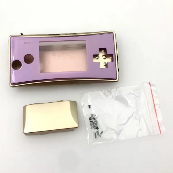 Personalized GBM Extra Housing Case + Top Faceplate Set Gold & Pink / Purple Replacement, for Nintendo Gameboy Micro Game Console, Premium Chrome Plating Cover Plate + Aluminum Enclosure Shell + Screws New Accessories - Image 2