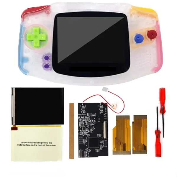 GBA V2 IPS LCD Mod Kit with AV Video Output Play Games on TV, for Nintendo GameBoy Adavance Brightness Adjustable Backlight Screen Replacement, Housing Case Shells Set + Glass Lens + Tools Spare Parts Accessories