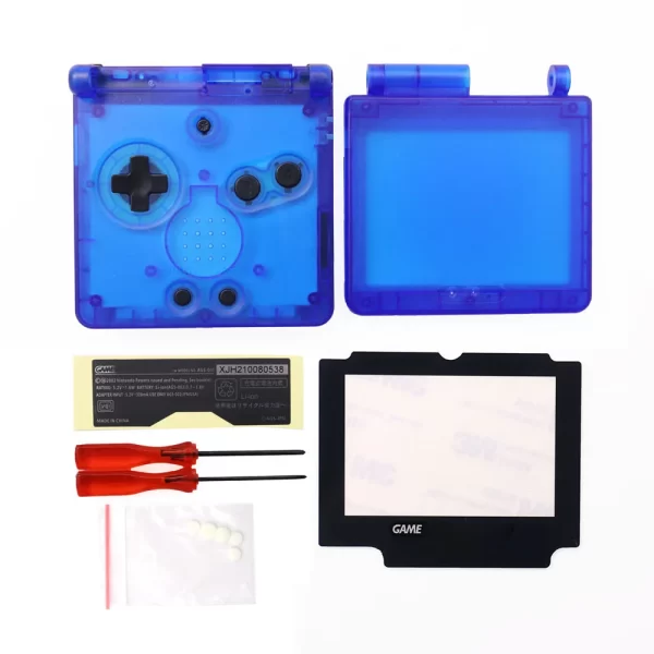 Multi-Color Transparent GBA SP Housing Shell Case Replacement, for Nintendo Gameboy Advance SP AGS 001 010 Original Console, High Quality Clear Outer Covers with Plastic Screen Lens, Screws, Buttons, Rubber Pads, Label Full Set - Image 2