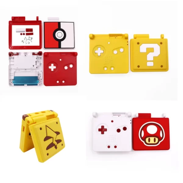 New GBA SP Stereoscopic 3D Housing Shell Case Set Replacement, for Nintendo Gameboy Advance SP Original Console, DIY Embossing Rubber Top Cover Outer Enclosure Limited Pokeball / Pikachu / Super Mario Edition Accessories