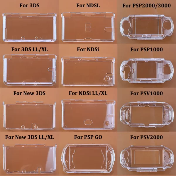 PSV PSP 1000 2000 Protective Crystal Housing Case Clear Cover Shells Set, for Nintendo 3DS New 3DS XL / LL NDSL DSi XL New3DS Sony PlayStation Vita Portable 3000 GBA SP Consoles, Transparent Anti-Scratch Hard Protector Accessories