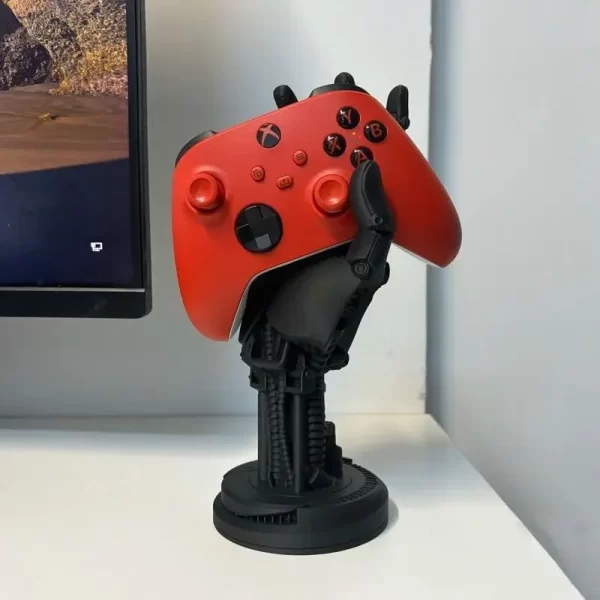 PS5 Xbox One Controller Desktop Stand Creative Robotic Arm Holder Rack, for Sony PS3 PS4 PS5 Xbox 360 One S Elite Series X / S Switch Pro Controllers, Universal Cyberpunk Manipulator Johnny's Hand Table Showing Support Bracket - Image 2