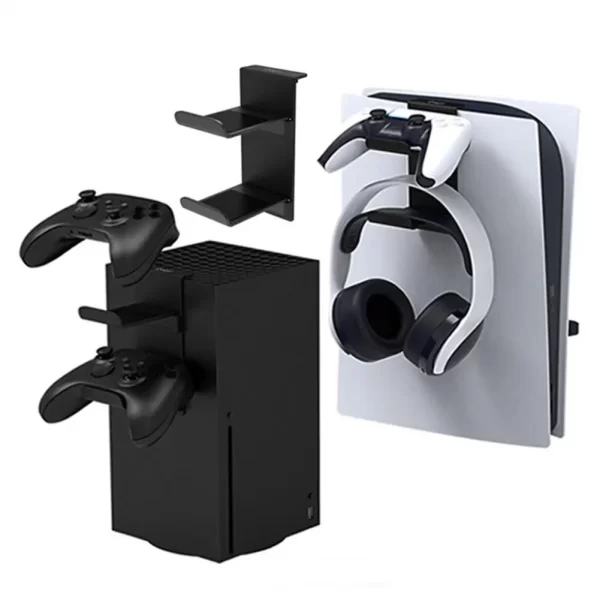 PS5 & Xbox Controller and Headset Holder Storage Stand Wall Mount, for Playstation 5 / Slim / Pro Xbox Series X Video Game Consoles, Lightweight 2 Headphones Gamepad Desk Side Hanger Hook Bracket Accessories