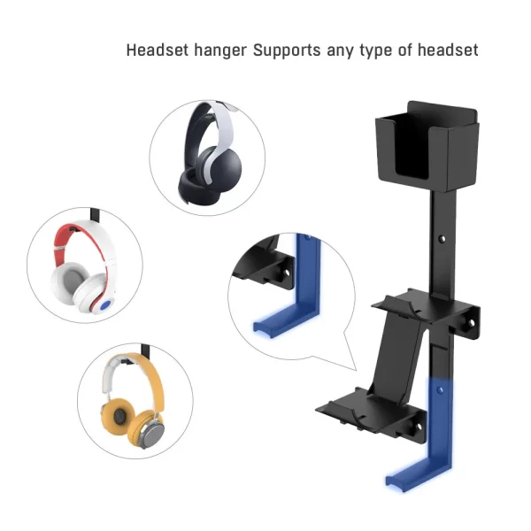 Xbox One PS5 PS4 Wall Mount Controller Headset Holder Storage Stand, for PlayStation 5 4 3 Xbox Series X/S Nintendo Switch Wireless Controllers / Remote / Headphone, Multi-purpose Hanger Bracket - Image 2
